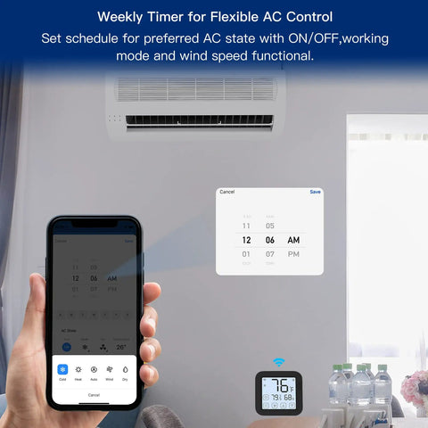 WiFi Smart Air Conditioner Controller With LCD Touch Screen Easy Setup Thermostat for AC, phone control interface