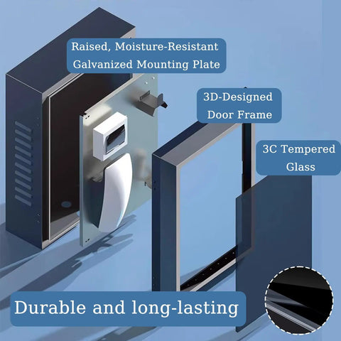 Built Dang Tough Steel EV Charger Lock Box All Weather Waterproof Protective Cover Floor Standing Housing showing detailed components.