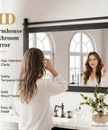 Top Tier Farmhouse Bathroom Mirror With Classic Barn Door Silhouette And Heavy Duty Black Metal Frame, 39x26 inch, safety tempered glass.