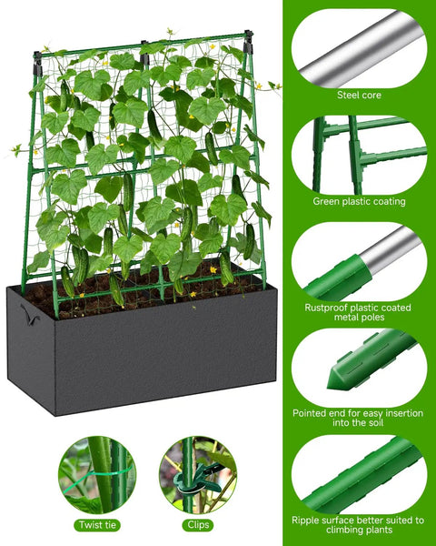 Adjustable A Shape Garden Trellis With Grow Bags For Climbing Vegetables And Flowers Metal Plant Support With Garden Netting