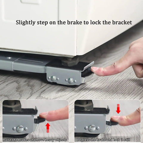 Heavy Duty Appliance Rollers With Locking Brakes Adjustable Furniture Dolly Base Rock Solid Steel Mover Platform brake locking in use