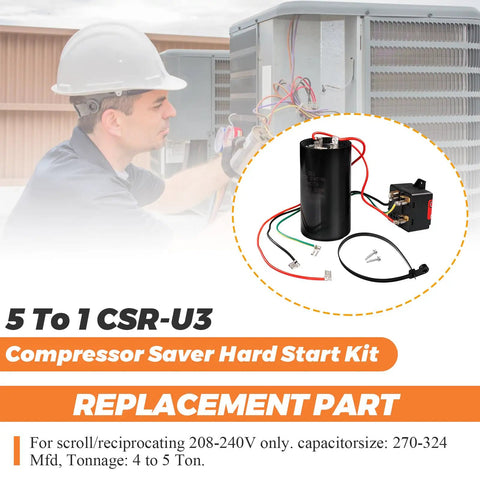 Beast Mode Hard Start Kit For 4 To 5 Ton AC Units, black capacitor and wiring for compressor saver, heavy duty setup.