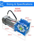 Heavy Duty High Torque AC Worm Gear Motor With Smooth Variable Speed Controller 180 Watt 110V Gear Box Reducer Kit detailed specifications image.