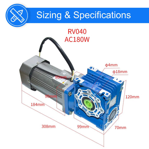 Heavy Duty High Torque AC Worm Gear Motor With Smooth Variable Speed Controller 180 Watt 110V Gear Box Reducer Kit detailed specifications image.