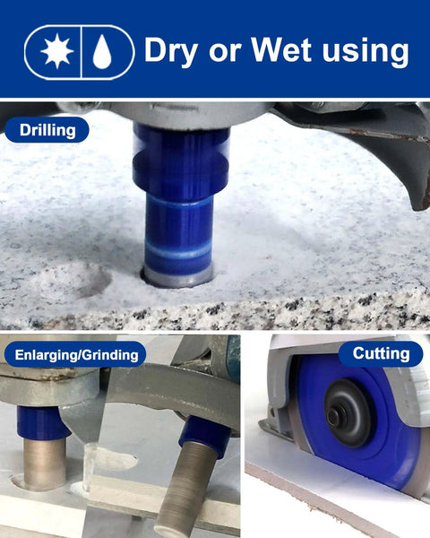 Beefy Pro Grade Diamond Drill Core Bits Set With Milling Bit And 115mm Saw Blade for drilling, enlarging, and cutting granite.