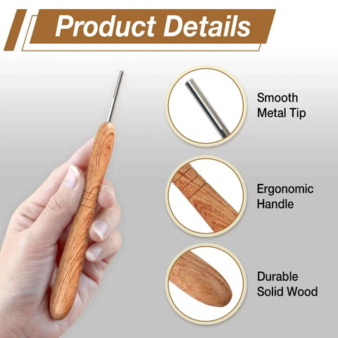 Wooden Paper Bead Roller With Slotted Metal Tip For Easy Quilling, ergonomic handle, durable solid wood construction