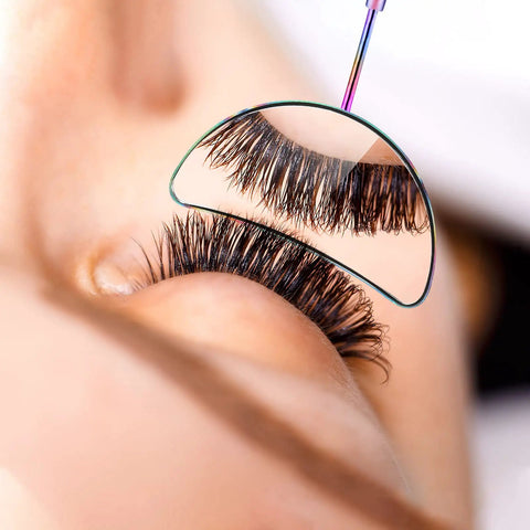Two Piece Lash Mirror For Eyelash Extensions Half Moon Stainless Steel Lash Tool 1.96 Inch Mirror Large 6.5 Inch Overall Great Lash Inspection For Women And Girls Lash Pros And DIY Makeup, half-moon mirror on eyelash extension