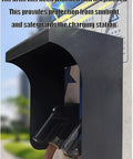 No Sweat Setup Outdoor EV Charger Cover Wall Mounted Weatherproof Shield with extended brim for sunlight protection.
