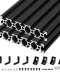 Hella Tough 20100 T Slot Aluminum Extrusion 400mm Black With Corner Bracket Kit stacked, showing hardware and brackets.