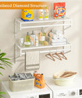 Heavy Duty Workhorse Wall Mounted Closet Shelves With Hanging Rod Four Pack Floating White Wire Shelving For Laundry Room And Garage Organization Straight Shooter Setup with clean towels and organized detergents.
