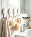 Heavy Duty Adhesive Wall Hooks Three Pack No Drill Waterproof Sticky Hangers Super Strong Grip hang bath accessories on wall.