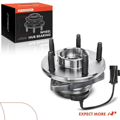 Front Wheel Bearing And Hub Assembly With Abs Ring And 5 Lug Bolt Pattern For Chevy Malibu Pontiac G6 Hhr Cobalt close-up view with packaging.