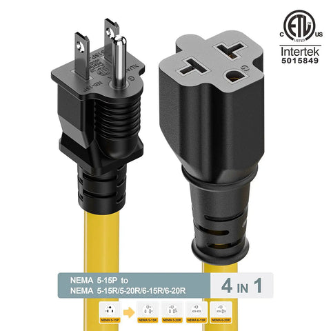 One Foot Nema 5-15P To 6-20R Electric Vehicle Charging Adapter Cable 12Awg Heavy Duty Power Extension Cord close-up of connectors