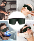 Premium Kickass Red Light Therapy Glasses, Solid Od Four Plus Eye Protection For Laser Hair Removal And Ipl Therapies, shown in various uses for eye protection.