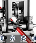Close-up of drill powered copper wire stripper machine, showing durable steel gears and adjustable cable stripping feature.