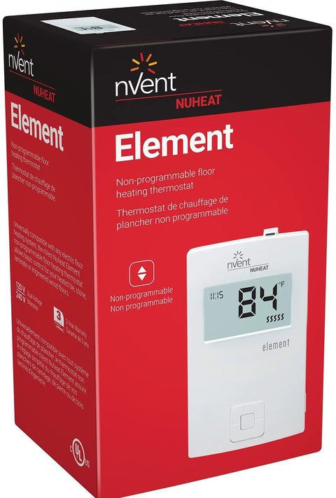 Element Non Programmable Floor Heating Thermostat With Dual Voltage 120 240V, No Fuss Floor Temperature Sensor, Built In GFCI box