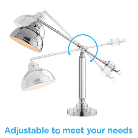 Slick 22-Inch Chrome Metal And Crystal LED Task Lamp With Adjustable Crane Desk Design For Home Office Or Bedroom Nightstand