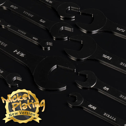 Ultra Slim 9 Piece SAE Open End Wrench Set From 1/4 Inch To 1-1/16 Inch Nickel Plated CR-V Steel with engraved measurements