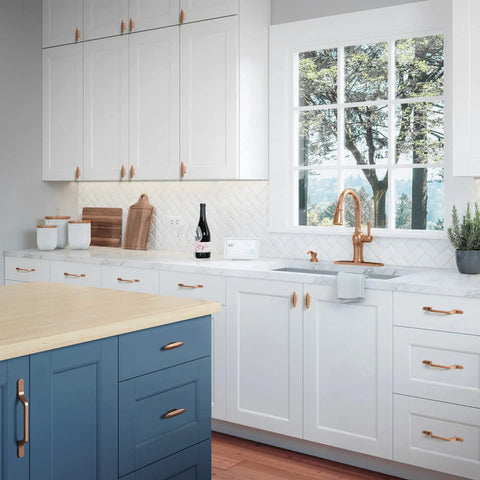 Six Pack Knockout Antique Copper Drawer Pulls With Straight Up Solid Zinc Build And Heavy Duty Vintage Finish For No Sweat Kitchen Cabinet Swaps And Major Furniture Overhauls on white kitchen cabinets.