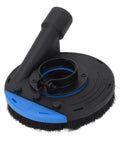 Badass Angle Grinder Dust Collecting Guard For 100Mm And 115Mm Small Grinders With Osha Compliant Triple Layer Concrete Filtering And Reinforced Abs Protective Shield Cover, featuring a black and blue dust collection attachment.