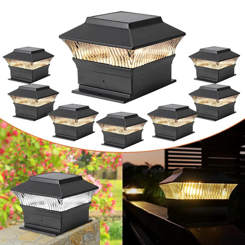 8 Pack Solar Post Cap Lights for Flat Surfaces and 4x4 Vinyl Posts Also Fits 4x6 Wood Sits On Top 25 Lumen 3000K Warm White