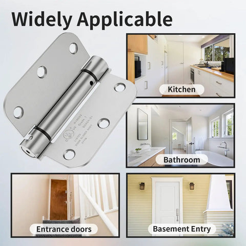 Quick Install Self Closing Door Hinges 3.5 Inch Spring Loaded Hardware for kitchen, bathroom, entrance, basement entry.