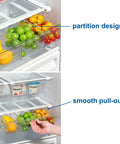 No Fuss Fridge Drawer Organizer Slides Under Shelf For Crisper Bin Storage With Slick Gliding Rails showcases partitioned design and smooth pull-out.