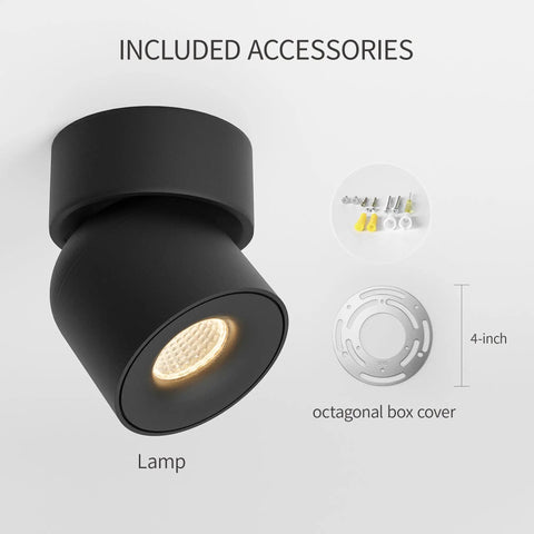 2 Pack LED COB Adjustable Ceiling Spotlight Surface Mounted 7W 3000K Warm White Black Aluminum Spotlight for Hallways with accessories