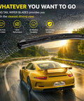 Quick Swap Windshield Wiper Blades J Hook And U Hook Snug Drop In 26 And 16 Inch Set on a rainy road, ensuring clear visibility.