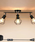 Plug In Track Lighting Kit With 3 Light Directional Ceiling Fixtures In Black Farmhouse Style Track Light With E26 Base 16.4 Ft Cord