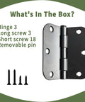 Heavy Duty 3.5 Inch Matte Black Door Hinges With 5 8 Inch Rounded Radius, includes screws and removable pin.