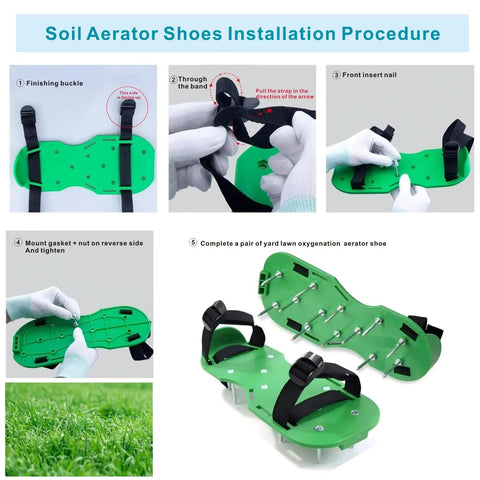 Installation guide for Upgraded Lawn Aerator Shoes With 26 Stainless Steel Spikes For Easy Yard Aeration.
