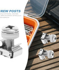 16 Sets M6 Rack Mount Cage Nuts And Screws Heavy Duty Server Rack Bolt Kit Nickel Plated Rust Resistant Hardware Assortment For Server Shelf featuring close-up of screw posts.