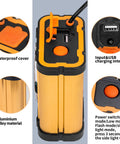Close-up of orange external battery pack with waterproof cover and USB port for Rechargeable LED Headlamp With External Battery Pack