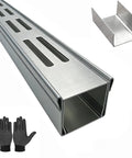 Heavy Duty 304 Stainless Steel Trench Drain Kit With Grid Grate And Coupling For Outdoor Pool Deck Driveway Or Garage showing trench drain slot detail.