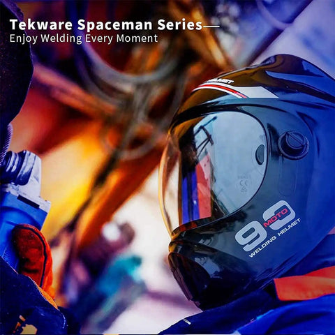 Auto Darkening Welding Helmet With Ultra Large Viewing Screen And True Color Lens in action during welding session