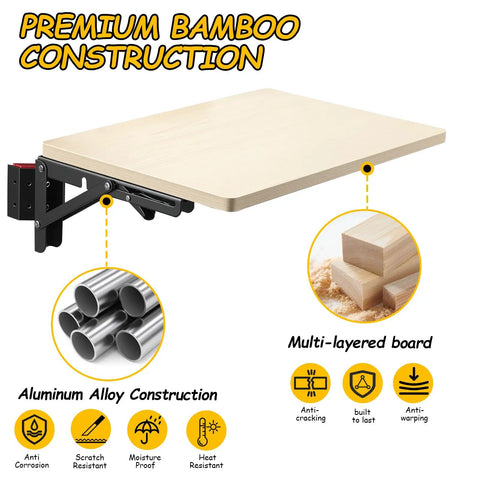 Foldable Heavy Duty Work Table For StackTech Toolbox Systems Portable Side Workbench Attachment With 50 Lb Load Capacity with aluminum folding bracket and bamboo top