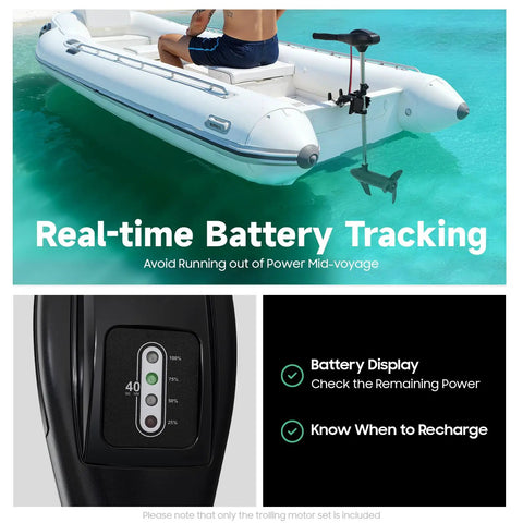 Top Shelf Rig 40 Lb Thrust Electric Trolling Motor For Saltwater Cruises And Kayaks Loaded With Pure Copper Motor battery display on kayak.