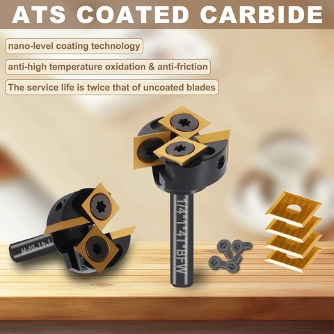 Two Plus Two Flute Slab Flattening Router Bit With One Quarter Inch Shank And One Inch Cutting Diameter ATS Coated Carbide