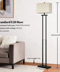 Modern Black Floor Lamp With Dual Poles And Fabric Shade Tall Reading Lamp With Foot Switch For Living Room Bedroom Office And Nursery Contemporary Farmhouse Style next to sofa