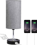 Three Way Touch Dimmable Bedside Lamp With USB Ports And One Outlet Gray Shade Bulb Included Ideal For Living Room Or Bedroom Modern Nightstand Light