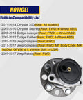 Vehicle compatibility list for Rear Wheel Bearing And Hub Assembly Compatible With Chrysler 200 Sebring Dodge Avenger Caliber Jeep Compass Patriot.