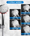 5 spray modes of 8 Inch Rain Shower Head Set With 11 Inch Adjustable Extension Arm And 5 Function Handheld Shower Head, High Pressure Spray