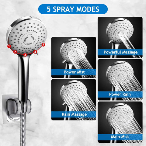 High Pressure 10 Inch Rain Shower Head With 11 Inch Adjustable Extension Arm And 5 Setting Handheld Shower Kit spray modes