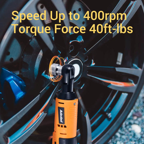 Cordless Ratchet Wrench And Drill Set With 12V Battery Power shown tightening car lug nut for home DIY and auto shop