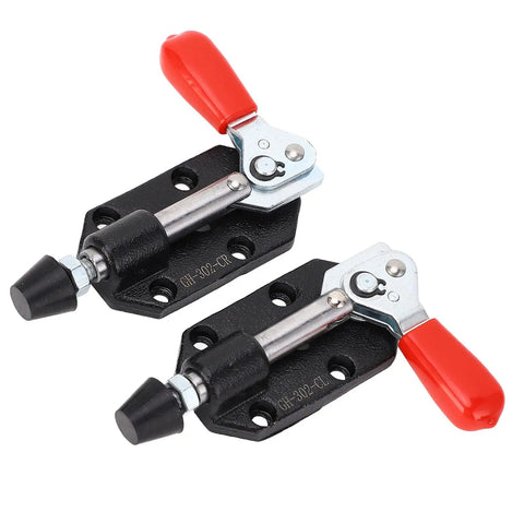 Beefy Cast Iron Push Pull Toggle Clamp With 20mm Stroke And 500 Lbs Holding Capacity, Built Tough Heavy Duty Clamp Tool For Woodworking, Welding, Molding, And Mould Making, Plastic Sleeve Handle; black base with red handle