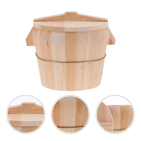 Built Tough Cedar Wood Rice Steamer Bucket With Secure Lid And Heavy Duty Nonslip Base For Uniform Cooking, 210mm size.