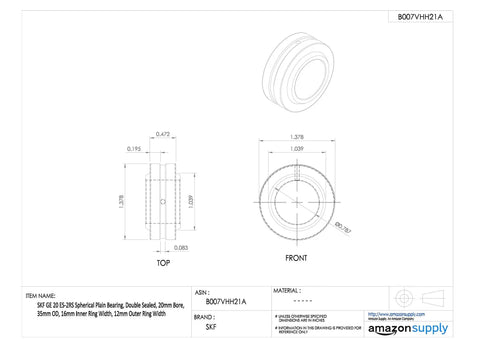 Built Like A Tank Ge 20 Spherical Plain Bearing With Double Sealed Exterior, 20mm Bore, 35mm OD for machinery applications.