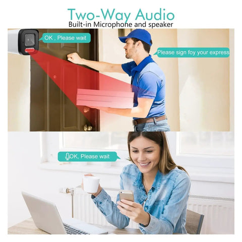 Two-way audio feature in use with Killer 8MP PoE Security Camera Kit With Crisp 4K Ultra HD Video And Smart Face Detection.