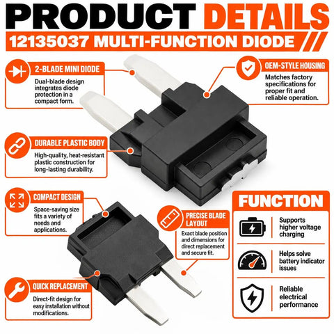 High Output Eight Pack Multi Function Diode Set Delivers Tight Voltage Regulation And Rock Solid Agm Support For General Motors Trucks Replaces 12182137, featuring a dual-blade mini diode in compact design.